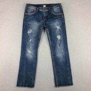 Silver Jeans Womens 29x28 Blue Sam Boyfriend Distress Medium Wash Denim